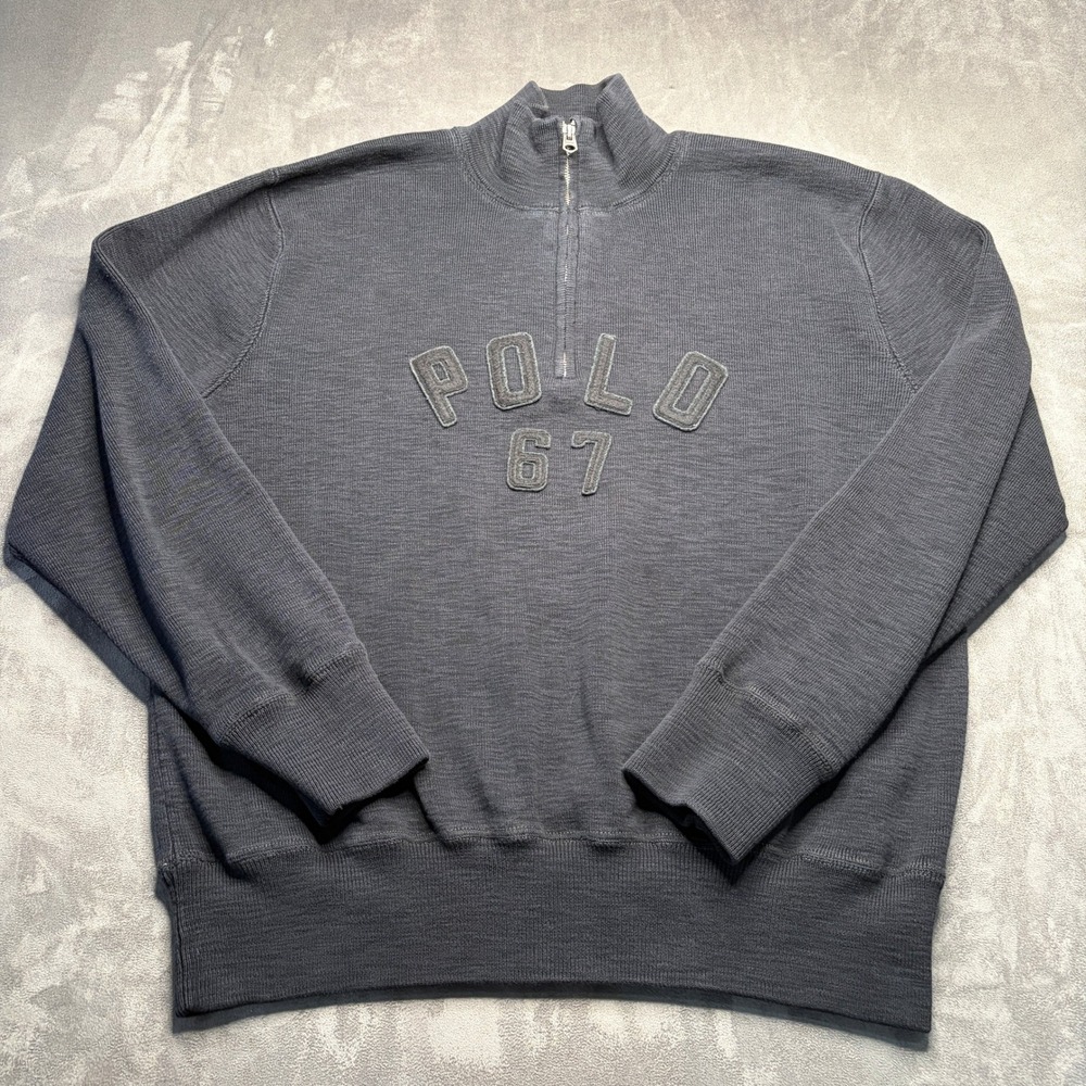 Polo Ralph Lauren Quarter Zip Pullover Men XXL Black Polo 67 Applique Sweatshirt